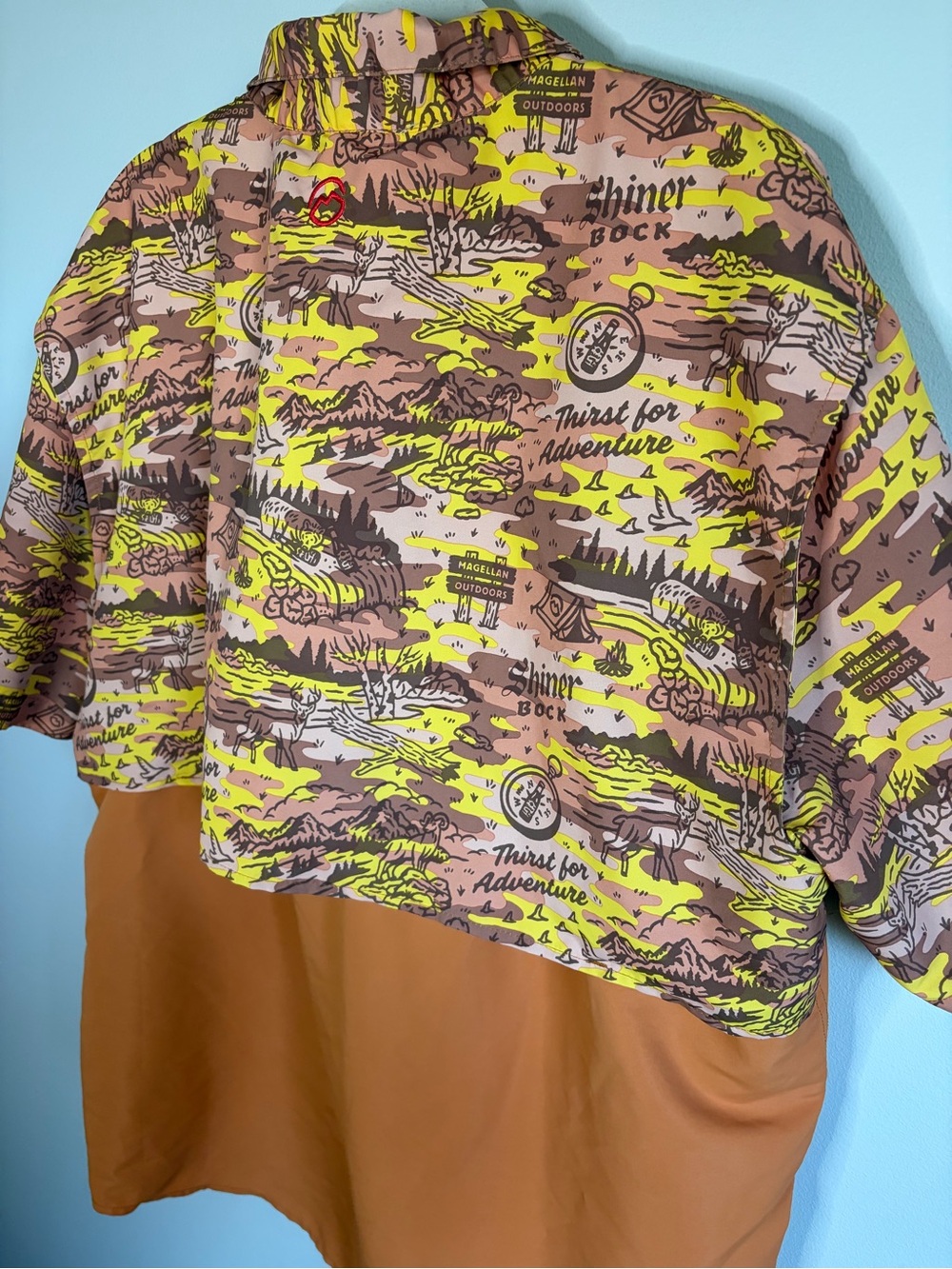 Magellan Outdoors Shiner Bock Beer Fishing Shirt Mens 2XL Short Sleeve Camo - Picture 9 of 12